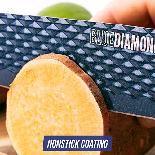 Blue Diamond Sharp Stone Nonstick Stainless Steel Cutlery, 14 Piece Wood Knife Block Set With Chef Steak Knives And More, Diamond Texture Blade, Dishwasher Safe Knives, Blue #TOP6