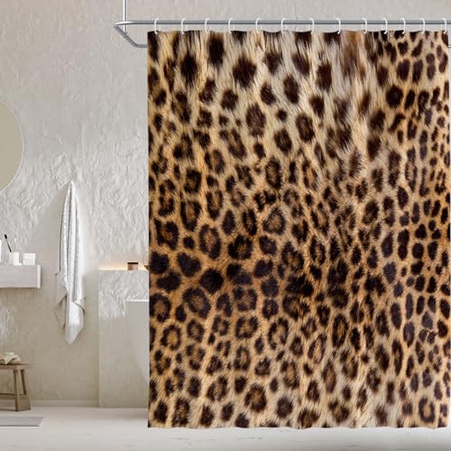 KOKGYM Brown Leopard Shower Curtain Cheetah Animal Skin Texture Print Design for Bold Style Wild Modern Aesthetic Bathroom Decor Machine Washable Shower Curtain with Hooks 72 x 72 in