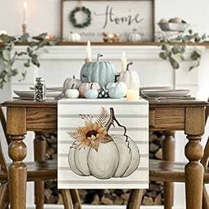Artoid Mode Stripes Pumpkin Sunflower Leaves Fall Table Runner, Seasonal Autumn Kitchen Dining Table Decoration for Outdoor Home Party 13x72 Inch Artoid Mode Stripes Pumpkin Sunflower Leaves Fall Table Runner Seasonal Autumn Kitchen Dining Table Decoration for Outdoor Home Party 13×72 Inch