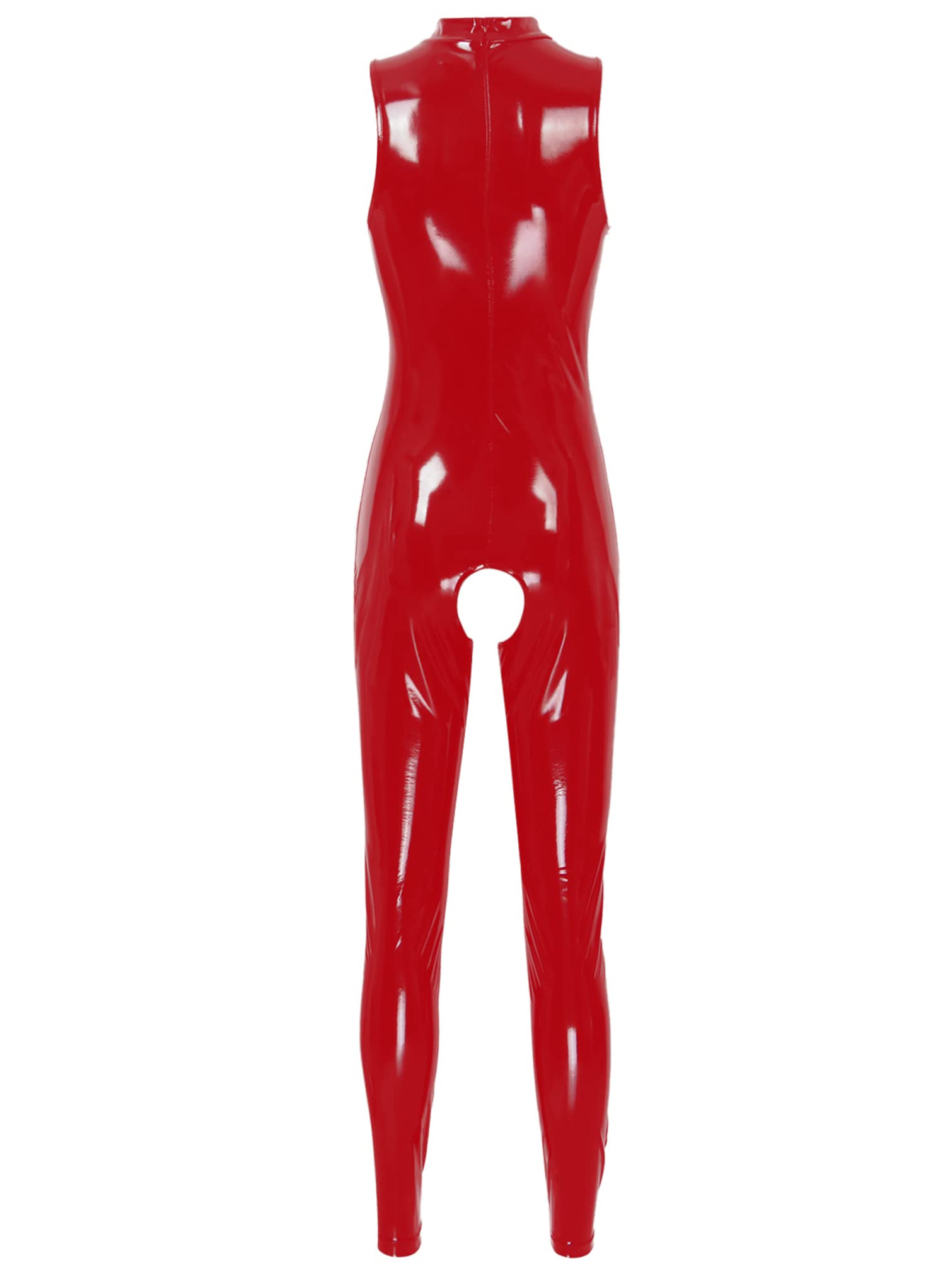 Jugaoge Tuta da donna lucida metallica, tuta intera e sul cavallo, tuta intera in ecopelle, slim fit, Bodycon Romper Clubwear