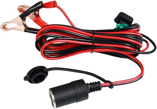 LVYUAN Cigarette Lighter Socket with Battery Alligator Clip, Female Cigarette Lighter Socket to 12V Battery Alligator Clips Charger Extension Cord Automotive Battery Clip-On Extension Cable 12FT