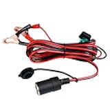 Cigarette Lighter Socket with Battery Alligator Clip, Female Cigarette Lighter Socket to 12V Battery Alligator Clips Charger Extension Cord Automotive Battery Clip-On Extension Cable (12FT)