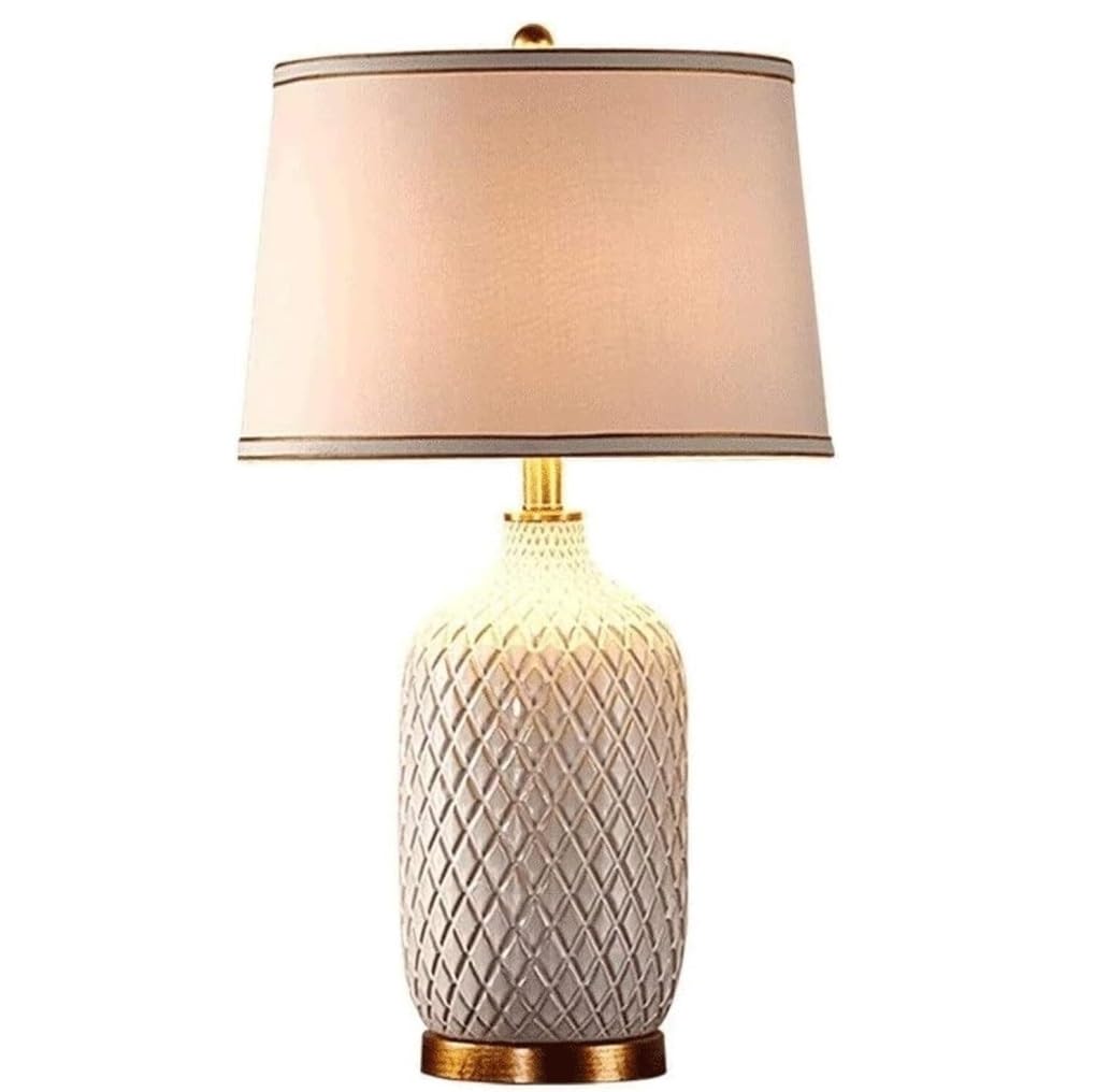 SGKOMN Desk Lamps For Reading Ceramic Table Lamp Modern Nightstand Lamp Fabric Lampshade Desk Lamp Bedside Lamp Eye Protection Lamps For Living Room-Push Button