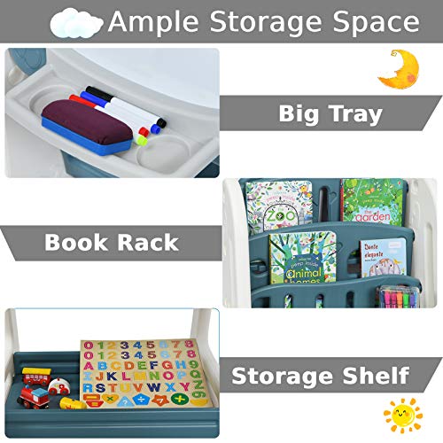 COSTWAY Kids Table and Chair Set, 2 in 1 Child Furniture with Magnetic Board, Foldable Desktop and Book Rack, Height Adjustable Standing Easel for Boys Girls - Image 5