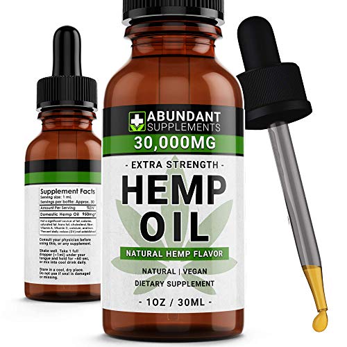 Hemp Oil 30,000mg - Premium Formula for Pain Relief, Anxiety, Depression & Stress - 950mg Per Serving x 30 Servings - Anti-Inflammatory Omega 3/6 – Organic & Non GMO – Hemp Flavor…