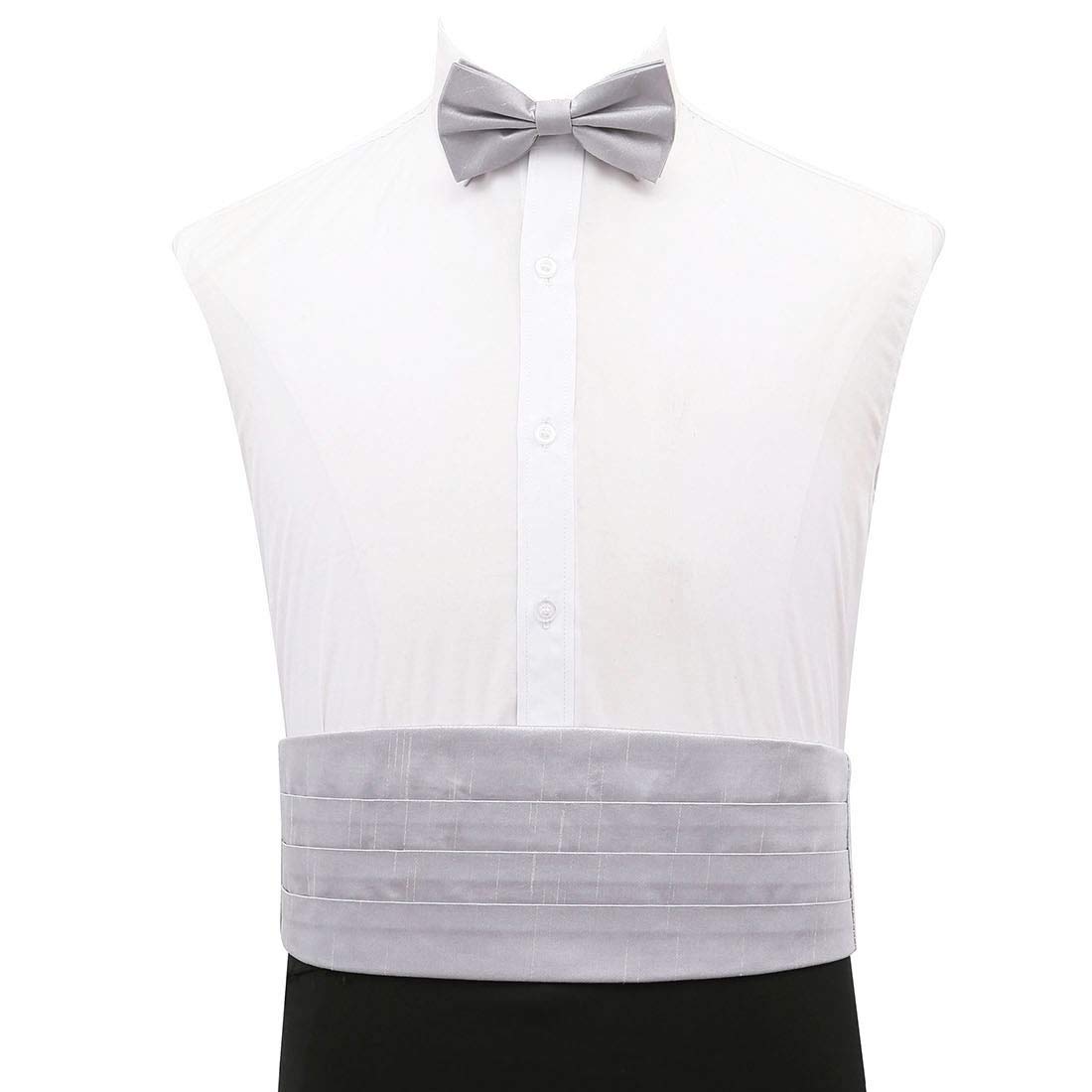 DQT Mens Plain Shantung Cummerbund - Wedding, Business & Formal Wear - Silver