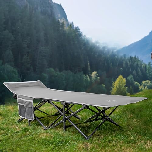 ALPHA CAMP Camping Bed for Adults Folding Camp Bed Heavy Duty Camping Beds Up to 280 kg Portable Camping Cot with Carry Bag for Outdoor Travel Fishing Office, Grey - Image 2