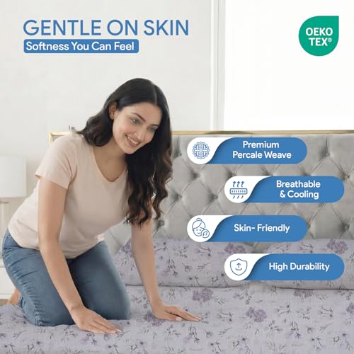 Image of LINENWALAS 100% Cotton Flat Bed Sheet for Super King Size Bed | Super Soft, Breathable, Oeko-TEX Certified 300 TC | Premium Hotel Floral Bedsheet with 2 Pillow Cover (108x120 Inches, Lavender Haze)