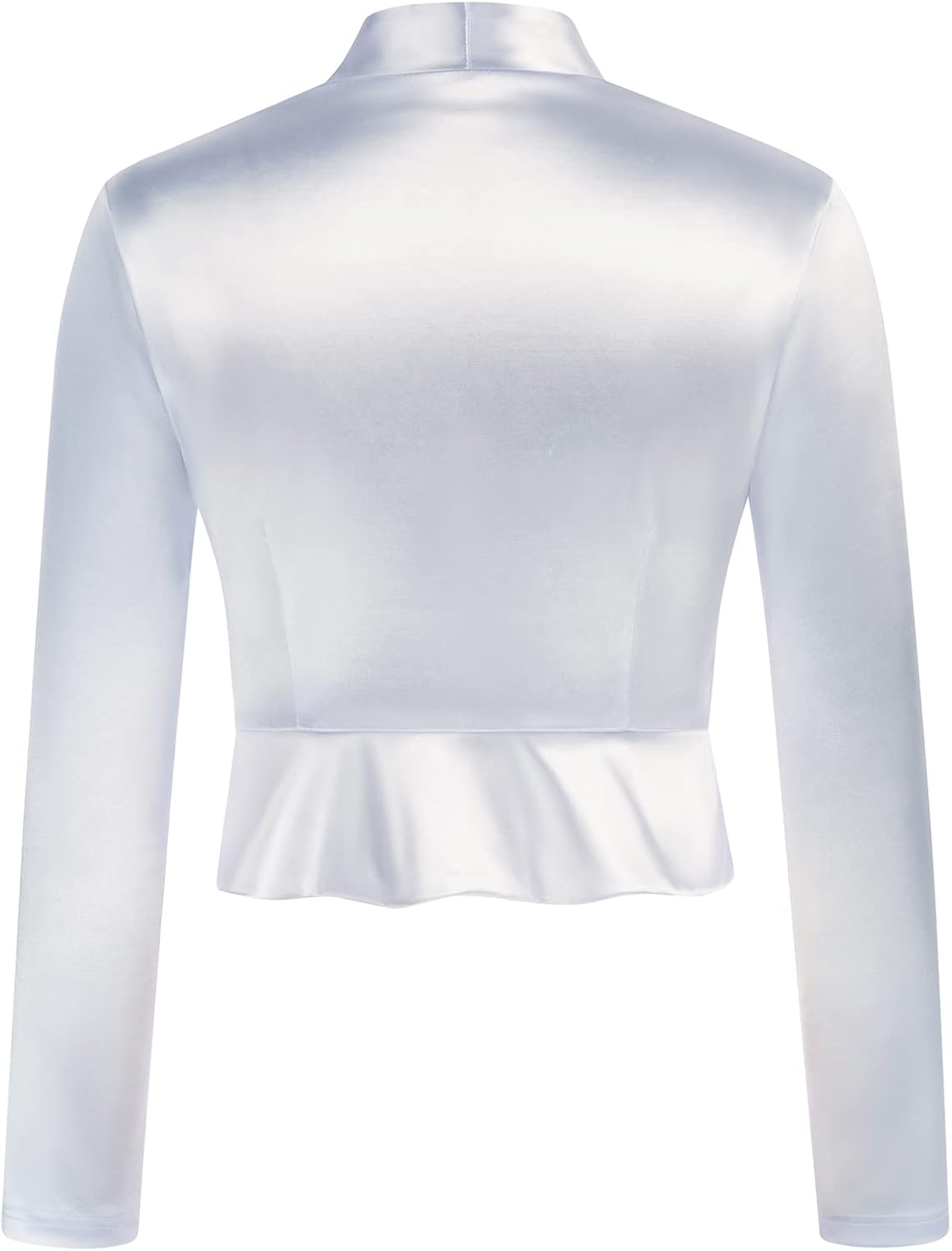 Belle Poque Women Long Sleeve Bolero Shrug Open Front Satin Jacket Ruffled Shrugs for Evening Dresses Formal - Image 3