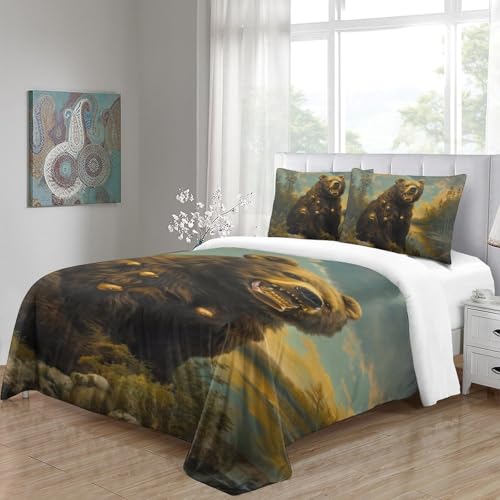 Housse de couette ours 3D parure de lit anti-glisse avec zip pour enfants et ados - 5