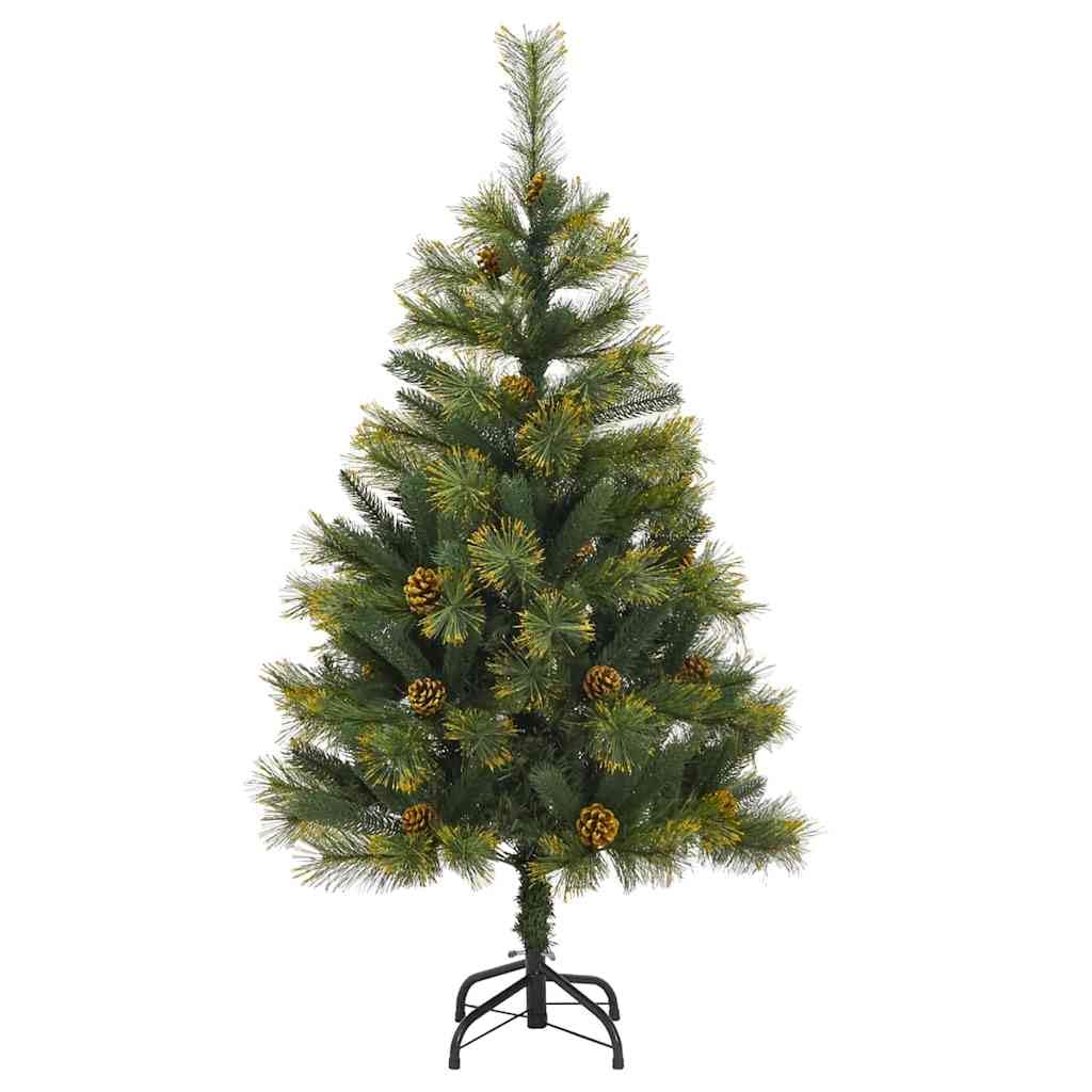 Albero di Natale artificiale pieghevole da 150 cm, sottile, con pigne e luci a LED, PVC e metallo, per interni ed esterni protetti, decorazione festiva