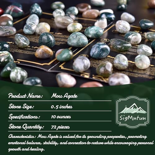 Image of Polished Moss Agate Crystals - 72 Pcs, 0.5 inch 10 oz Handpicked Natural Tumbled Gemstones Rocks, Pebbles for Reiki, Chakra, Healing Home Decor