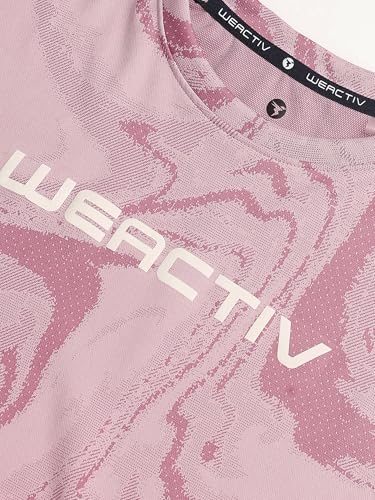 Image of TECHNOSPORT Women's Relaxed Fit Abstract Print Jacquard Crew Neck Half Sleeve T-Shirt for Gym, Sports & Regular Use