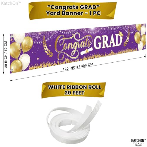 Image of Graduation Decorations 2026 | Purple and Gold Congrats Grad Banner - 120x20 Inch | Purple and Gold Graduation Yard Banner for Outdoor | Graduation Party Decorations 2026 | KatchOn