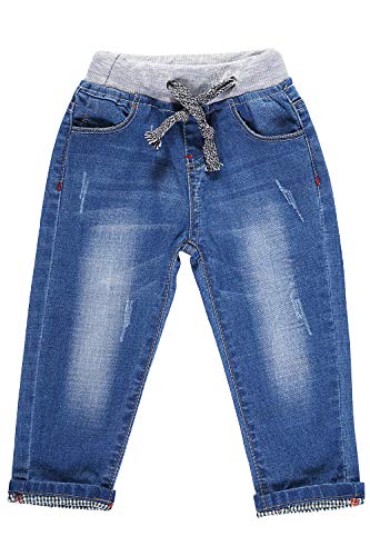 LITTLE-GUEST Baby Boys Drawstring Toddler Jeans Straight Denim Pants B110 (9-12 M, Light Blue)
