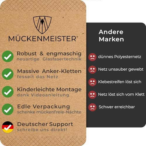 MÜCKENMEISTER® Fliegengitter Fenster (170x180cm, schwarz) aus Glasfaser - Fliegengitter zuschneidbar - Insektenschutz Fenster mit Klebestreifen - Fliegennetz Fenster - Mückennetz Fenster