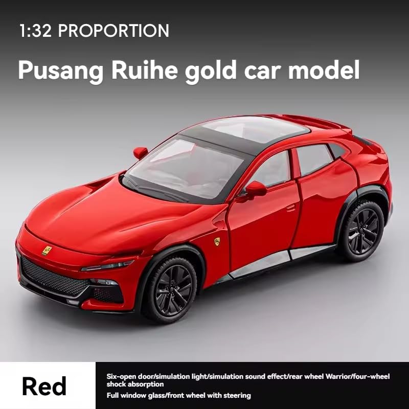 Image of FEXXA 1:32 Scale Ferrari Purosangue SUV Die-Cast Metal Car with Sport car Openable Doors Light and Sound,Pull Back Function Indoor Outdoor Toy for Kids (1.32 Scale-Red)