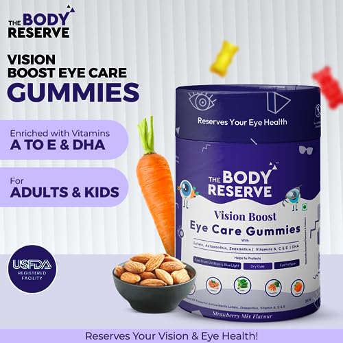 Image of The Body Reserve Vision Boost Eye Care Gummies Enhanced with DHA, Vitamin A, C & E Promotes Vision and Protects from Blue Light & Digital Strain Strawberry Mix Flavoured 30 Gummies(Pack of 1)