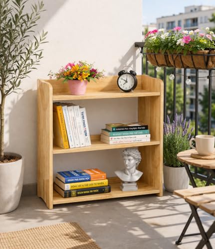 Image of Bookcase by Natural Wood, Wooden 3 Tier Bookshelf, Small Wood Bookcase Storage Shelf, Open Shelf Organizer for Bedroom, Living Room and Office.