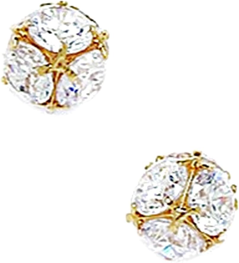 14k Yellow Gold Cubic Zirconia Large Ball Fancy Post Earrings 7x7mm Ball Earring for Women