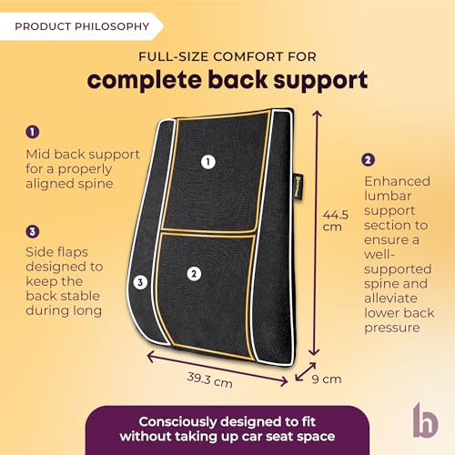 Image of betterhood PosturePro Premium Backrest Car Pillow | Lumbar Support for Car | 100% Memory Foam, Cotton Cover Car Cushion | Orthopedic Ergonomic Car Seat Back Support | Extra Leg-Room Design (Black)