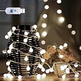 Topamz LEDイルミネーションライト 6m 40灯 USB給電 クールホワイト光 8モード点灯 防滴防塵 屋内屋外両用 ガーデン・キャンプ装饰 クリスマス ハロウィン モダン風飾りライト（白光電球・USB式）