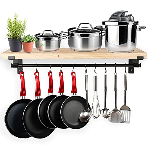 Hanging Pot Rack by Mildenhall - 3-in-1 Size Options For Custom Fit - Wall Mount Cookware Organizer Rack - Sturdy Carbon Steel Construction - Farmhouse Style Kitchen Storage For Pots, Pans, Utensils (Board Not Included)