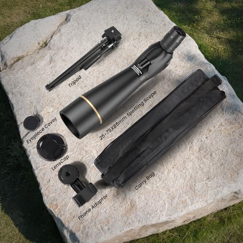 image for Koolpte Spotting Scope 25-75x85 with Phone Adapter, Tripod & Carrying 
