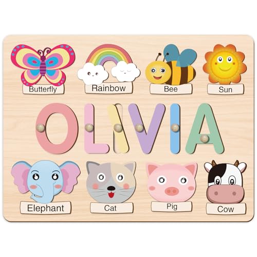 Image of Easter Wooden Name Puzzle - Personalized Puzzles for Toddlers Ages 1-3, Montessori Educational Learning Toy, Perfect Easter Egg Hunt Gift for Baby Boys & Girls
