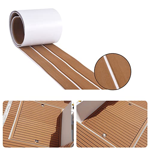 SenMore Boat Flooring Teak EVA Foam Faux Self-adhesive Non-slip Teak Decorative Board, Used for Yacht Kayak Sailing RV Marine floor Mat,240x17cm - Image 3