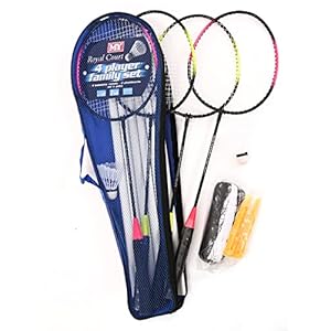 M.Y Family Badminton Set with Net 4 Player Badminton Rackets for Garden, Park or Beach