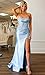 Mermaid Corset Prom Dresses Satin Strapless Sequin Sparkly Formal Evening Party Gowns with Slit Sky Blue