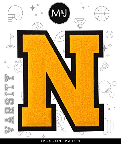 N - Gold on Black - 4 1/2 Inch Heat Seal/Sew On Chenille Varsity Letter