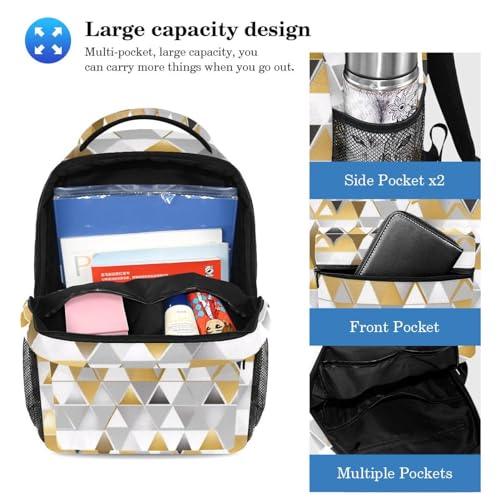 Sac à dos pour ados grand compartiment et sa trousse géométrique dorée - 3