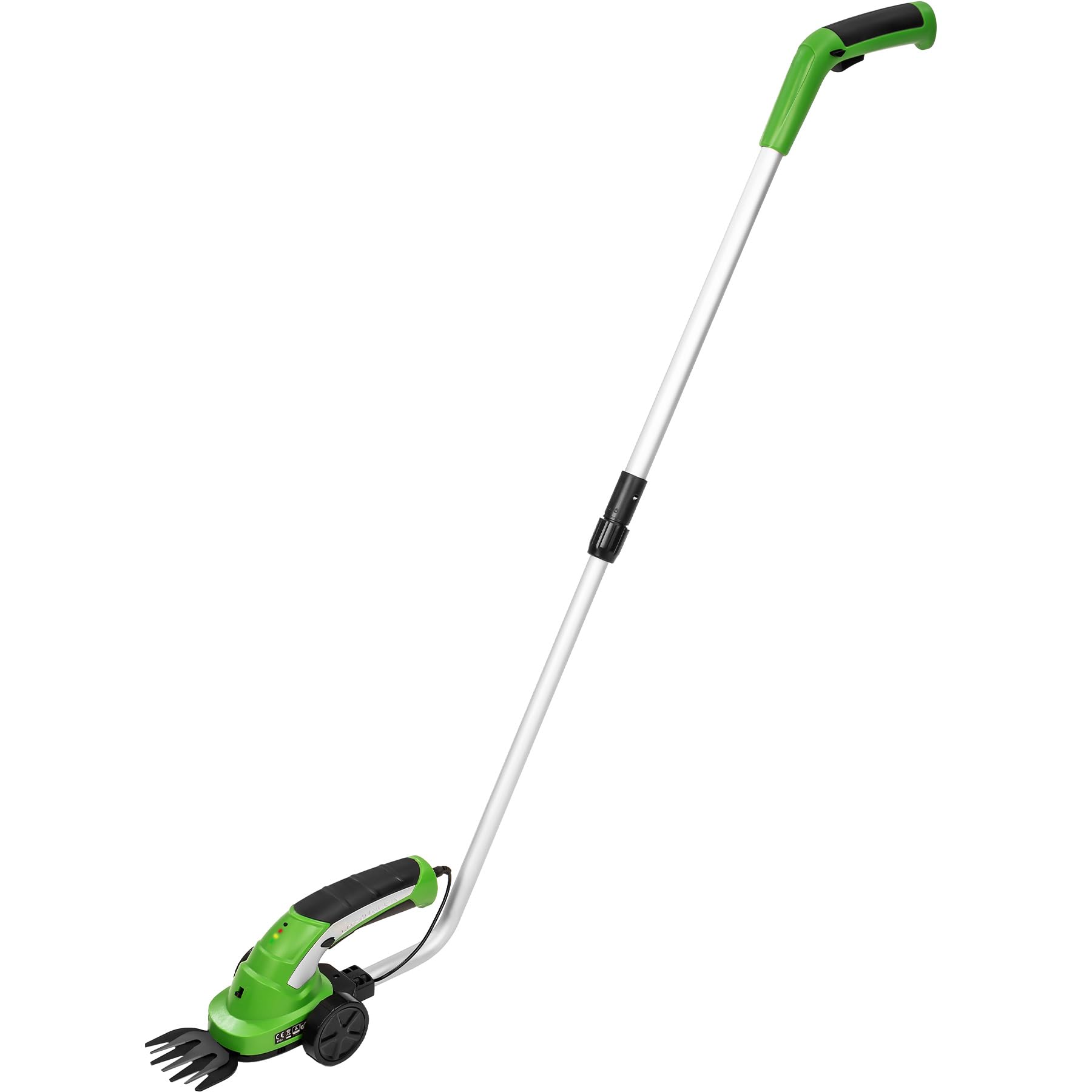 TecTake® Cortacesped Electrico 2 en 1, Cuchilla para Setos y Arbustos, 7,2V, Incluye 2 Cuchillas, Desbrozadora Electrica, Mango Telescópico con Ruedas, Cortasetos Electrico, Indicador de Carga - Verde