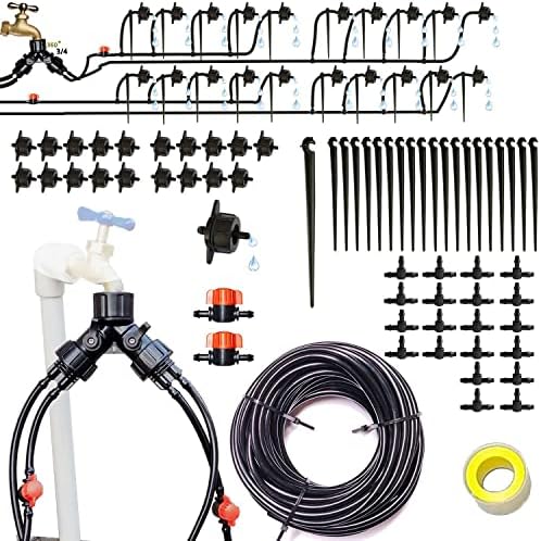 Drip Irrigation Kit 65FT 1/4 Tubing and 20pcs Water Droplet Kit 4L/H with Stand for Precise Watering of Potted Plants, Young Plants and Vegetable Plants Black …