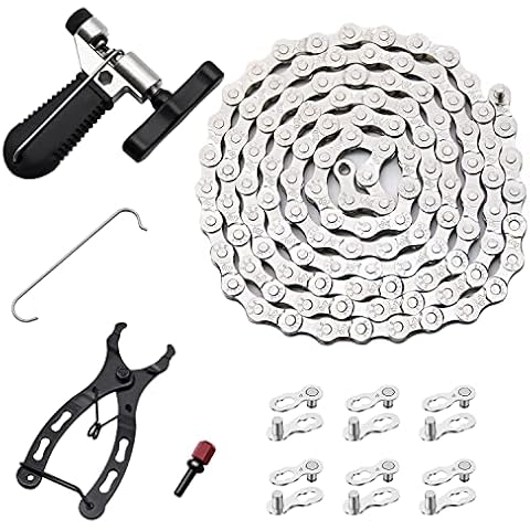 Bike Chain Kit, Single/6/7/8/9/10/11/12 Speed, Multi-Function Bike Mechanic Repair Kit, Chain Breaker and Bike Link Plier with Hook and 6 Pairs Bicycle Buckle Cover
