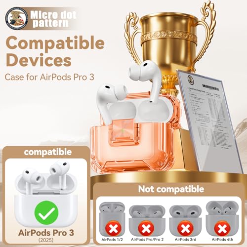 Image of for AirPods Pro 3 Case with Safety Lock,Clear Case Soft TPU Shock-Proof Protective Cover with Cute Bling Keychain and Cleaner kit for Women Girls-Clear Orange
