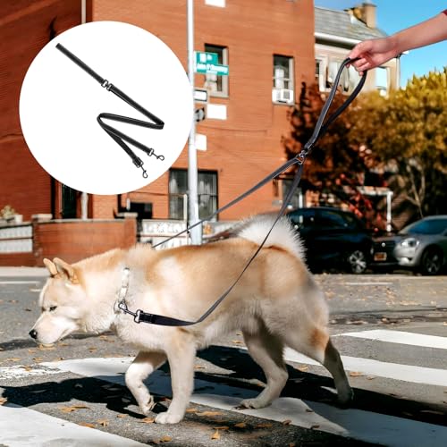 Two Point Control Dog Leash, Reflective Double Leash for No Pull Harness with Soft Handle No Tangle 4ft Dog Leashes Converts to Single Training Leashes for Medium Large Dogs (Black)