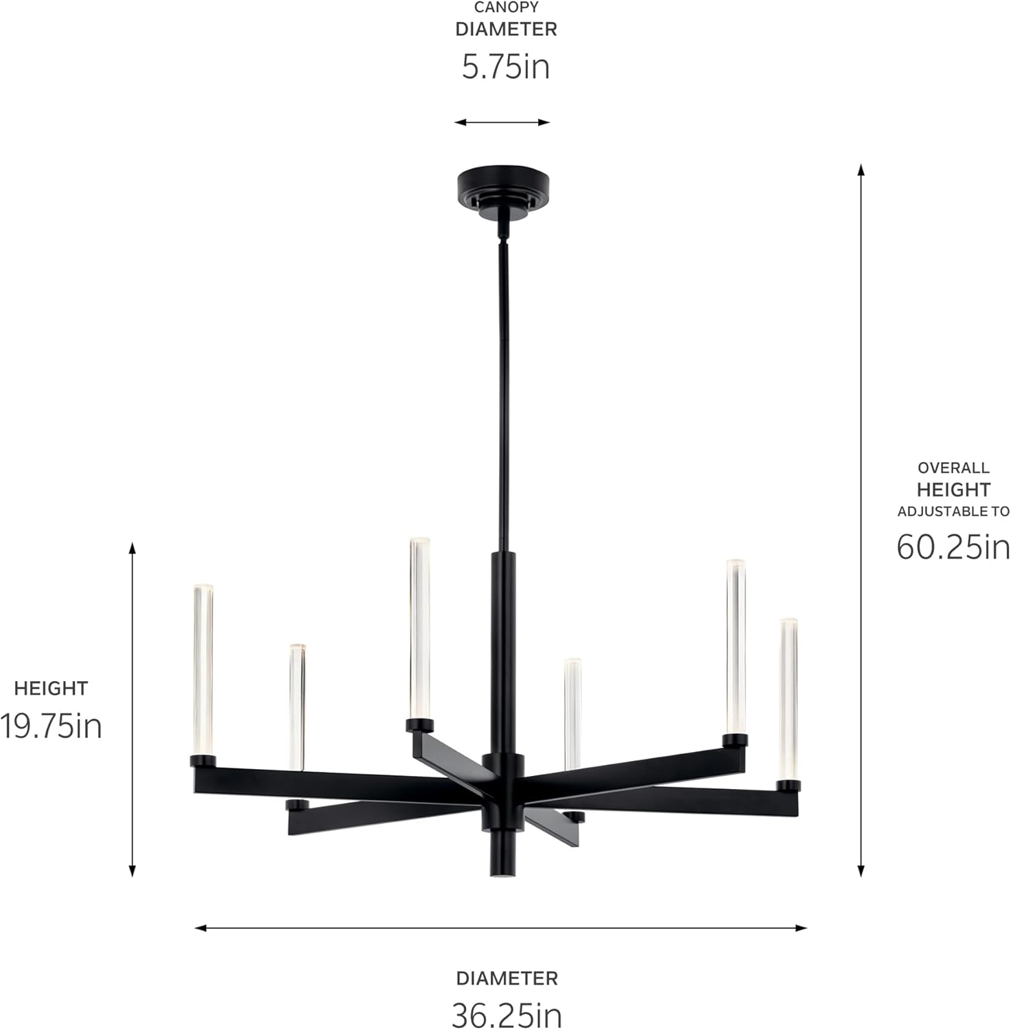 Kichler Sycara 6-Light LED Chandelier, Modern Light with Faceted Crystal in Black, Sloped Ceiling Compatible, for Dining or Living Room, Bedroom or Office (19.75" x 36.25"), 52667BK