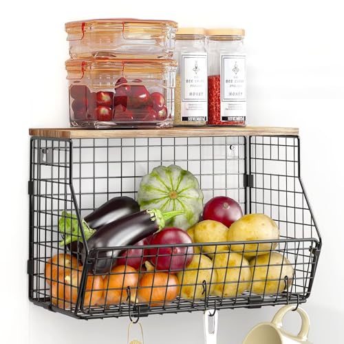 WELDUN Cesta de fruta de metal, para colgar en la cocina, con gancho para plátanos, para cocina, de pared, para verduras, fruta, pan