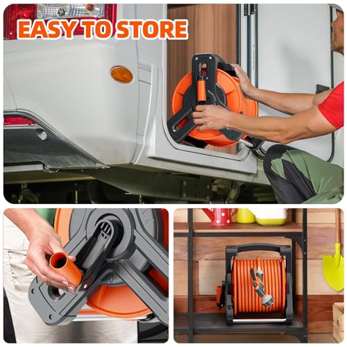 SPECILITE Portable Garden Hose Reel with 75ft Rubber Water Pipe+6.5ft, Wall Mount Lightweight Winder Combo with Nozzle for Outside, Yard, Patio by SPECILITE - Used condition - Image 4