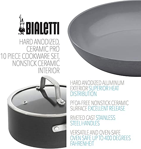 Bialetti 10 Piece Hard Anodized, Ceramic Pro Cookware Set, Nonstick Ceramic Interior, Gray 7 Gallery Image