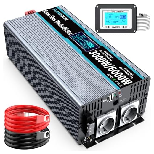 FLAMEZUM 3000 W Ren Sinus Spänningsomvandlare 12 V Till 230 V Power Inverterare Med Fjärrkontroll LED-display och 2 EU AC-uttag Och 2 USB-port För Bil, Husvagn, Båt, Camping