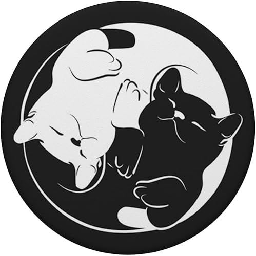 Miniatura 3 de PopSockets - Soporte y agarre para teléfonos y tabletas, diseño de gatos, color blanco y negro