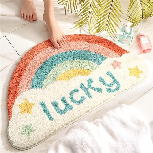Image of Home Decor Multicolor Anti Skid Bath Mat for Bathroom, Anti Slip Bath mat, Non Slip Bath mat Door mat for Bathroom, Living Room Kitchen Bedroom (Multi Color) (Rainbow Lucky Bath Mat)