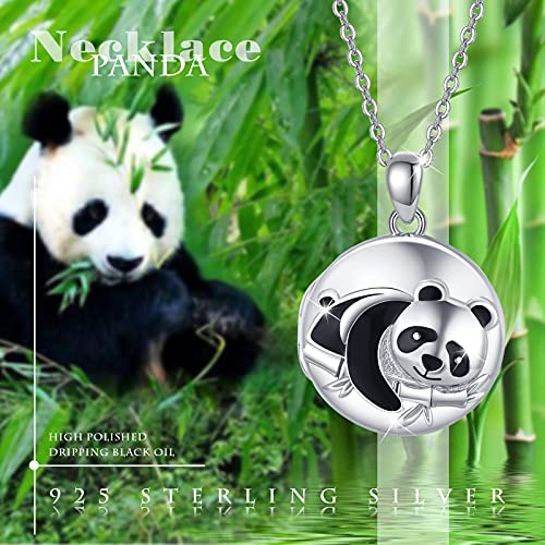 Panda Locket Necklace For Women, Sterling Silver That Hold 2 Pictures Pendant Necklace Round Shape Memory Photo Lockets Choker Cute Animal Family Jewelry Gifts For Mother Girls Friend #TOP6