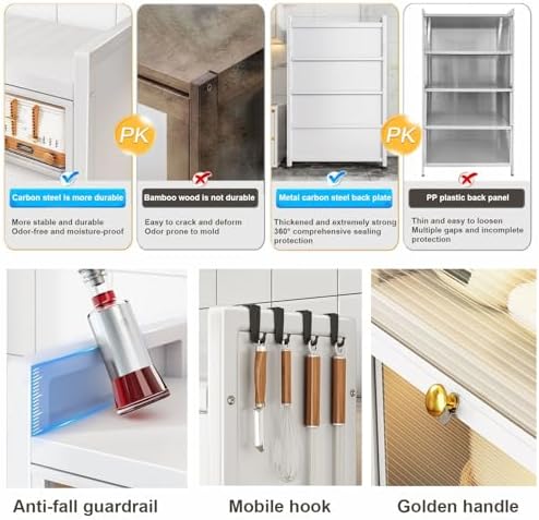 3-Tier Kitchen Baker's Rack with Flip Door Cabinets, Microwave Shelf, Pantry Organizer for Spices & Cookware - Stylish, Durable & Space-Saving Kitchen Storage Solution