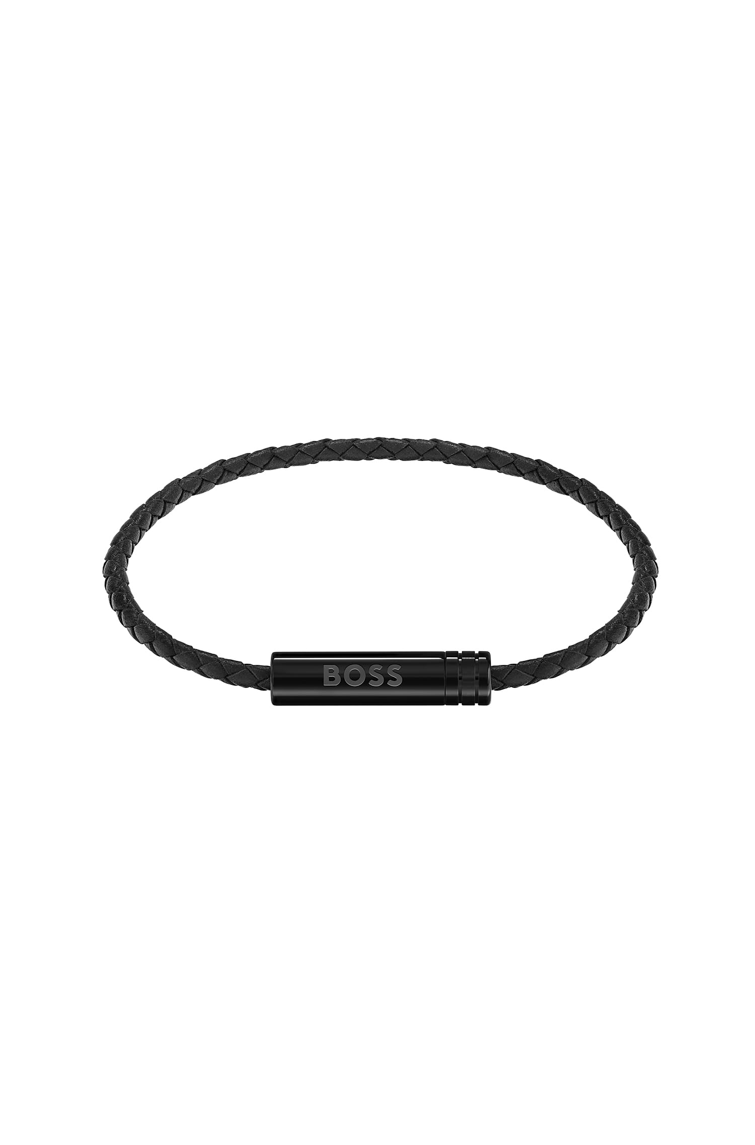 BOSS Men's Black Leather Bracelet with Magnet Closure