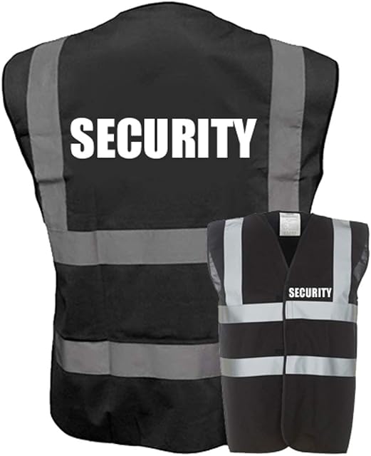 SECURITY Hi Vis Vest Waistcoat Safety Reflective Jacket High Visibility Black Yellow